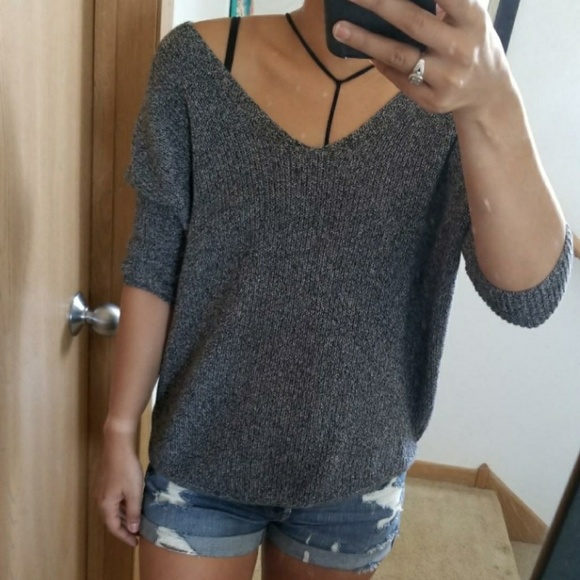 Express Sweaters - [EXPRESS] Heathered Grey V-neck Oversized Sweater